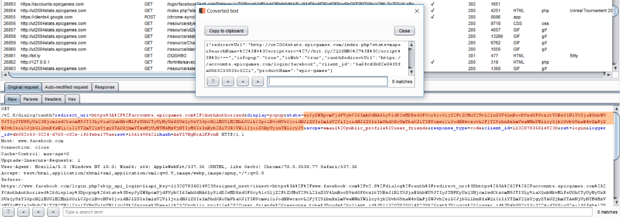 Hacking Fortnite Accounts Check Point Research - figure 6 a redirection to ut2004stats epicgames com with the xss payload