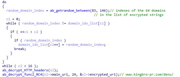 Initializing a list of 16 decoy domains in XLoader malware