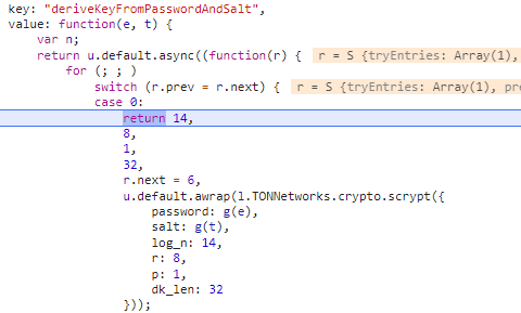 Surf derives the keystore decryption key from the entered PIN code and salt using Scrypt