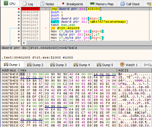 Figure 12: The execution is redirected from the main module to the
shellcode