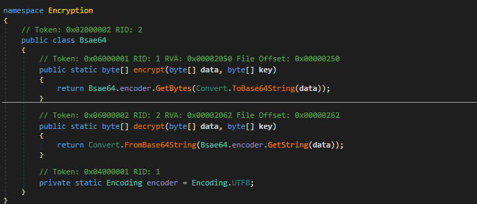 Figure 16 - Encrypt and decrypt methods in Base64.dll.