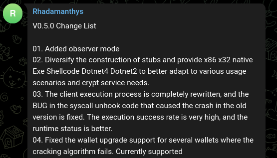 Figure 2 - Fragment of the changelog published on the author’s
Telegram channel (full version below).