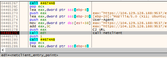 Figure 12 - The Entry Point of the netclient module is called in the
Event callback function