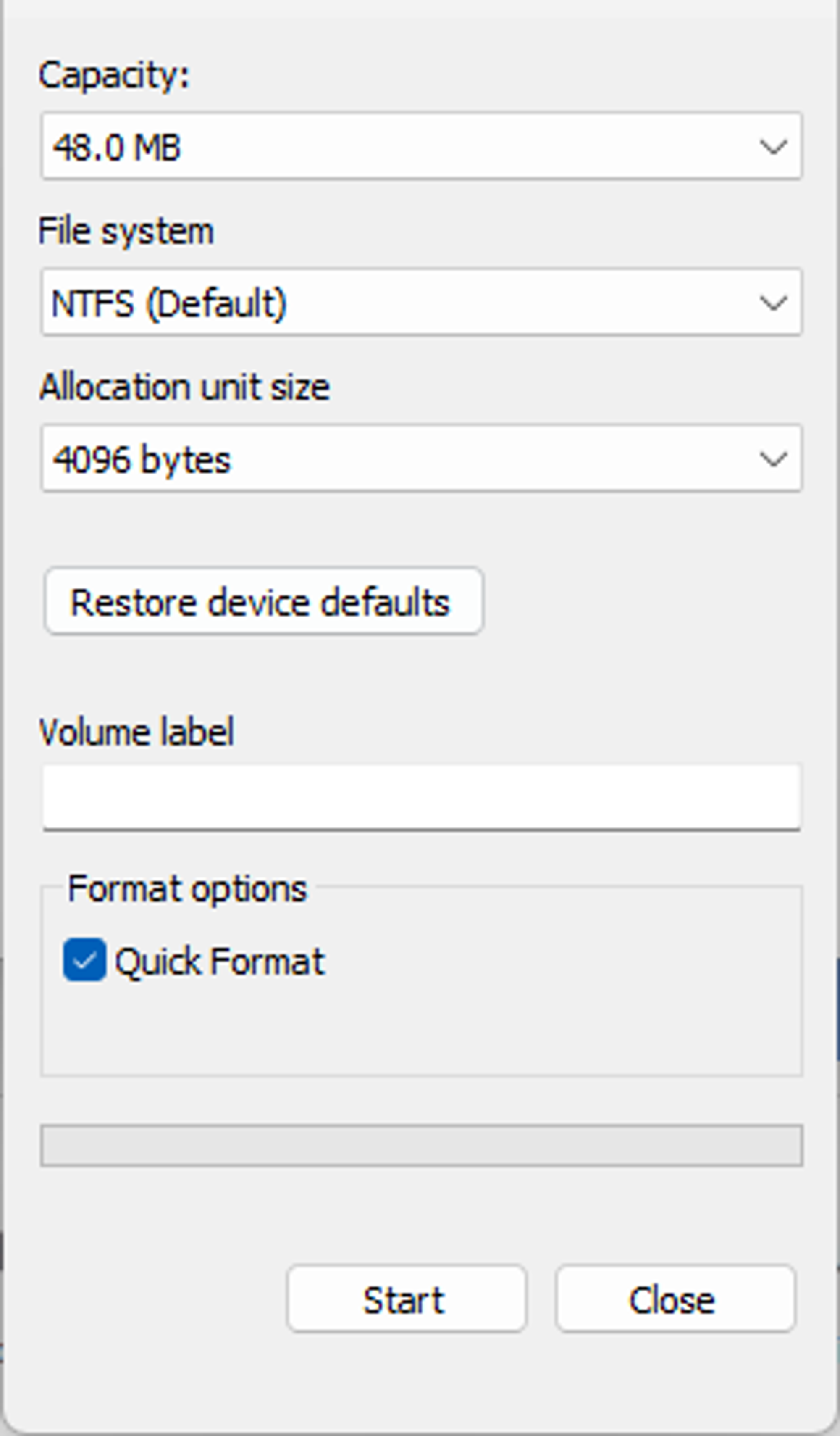 Figure 12 - Windows Format Utility.