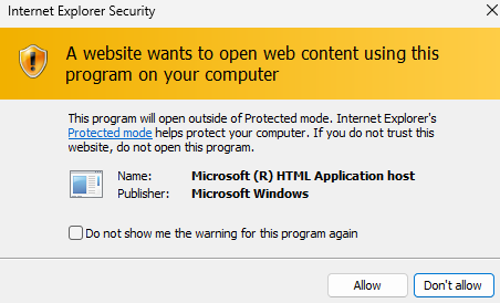 Figure 6: IE Protected Mode warning dialog