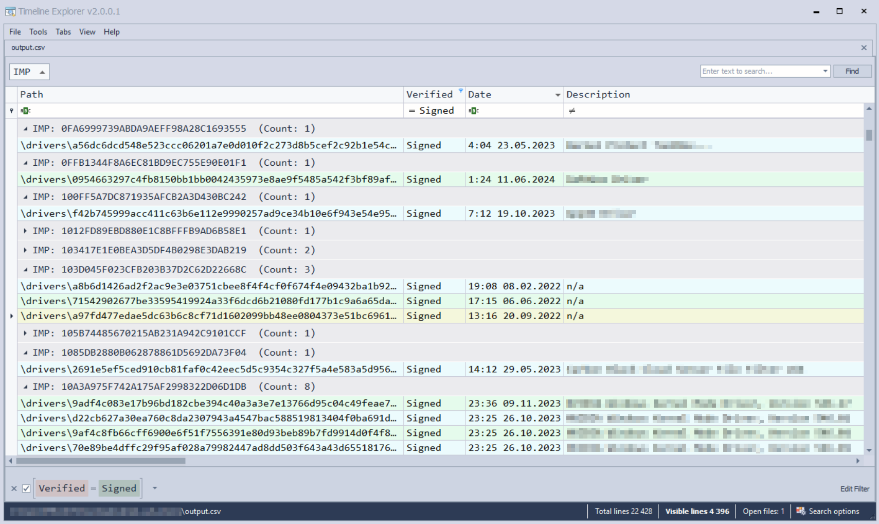 Figure 4: Using the Timeline Explorer tool for post-processing the
detected drivers´ information.