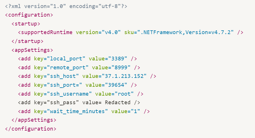 Figure 7 - SSH tunneling malware config file.