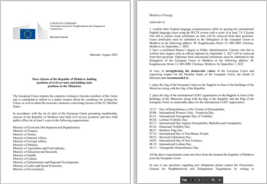 Figure 2 - The first two pages of the fake document sent to Moldavian
officials.