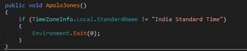 Figure 11 - An example of the time zone check in the SlackFiles.dll
payload. This function occurs in all samples.