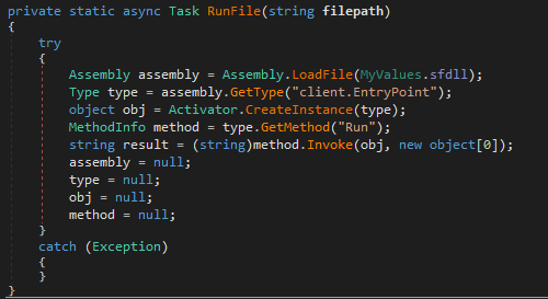 Figure 7 - RunFile() function. The sfdll variable is equal to
SlackFiles.dll.