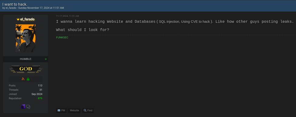 Figure 11 - el_farado asking for hacking assistance.