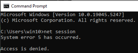 Figure 19 - Sample output of <code>net session</code> without
elevated privileges.