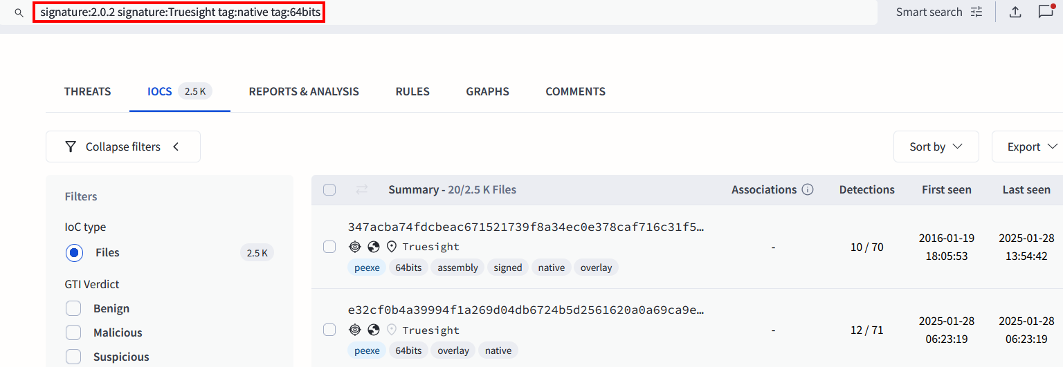 Figure 4: VT search - detecting over 2.5k variants of the legacy
Truesight driver.