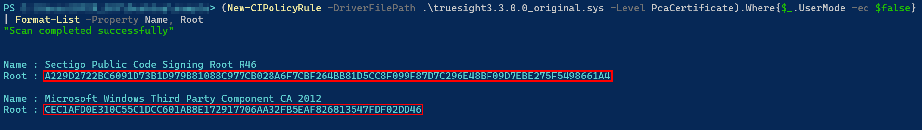 Figure 17: TBS hash values - Truesight driver, version 3.3.0.