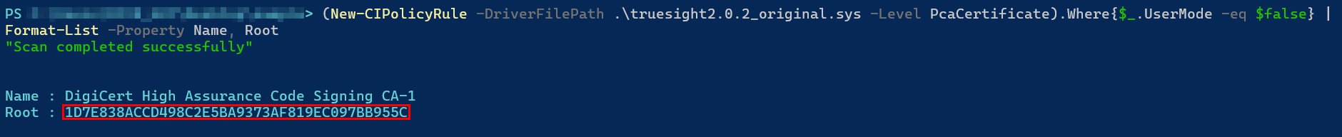 Figure 18: TBS hash value - Truesight driver, version 2.0.2.