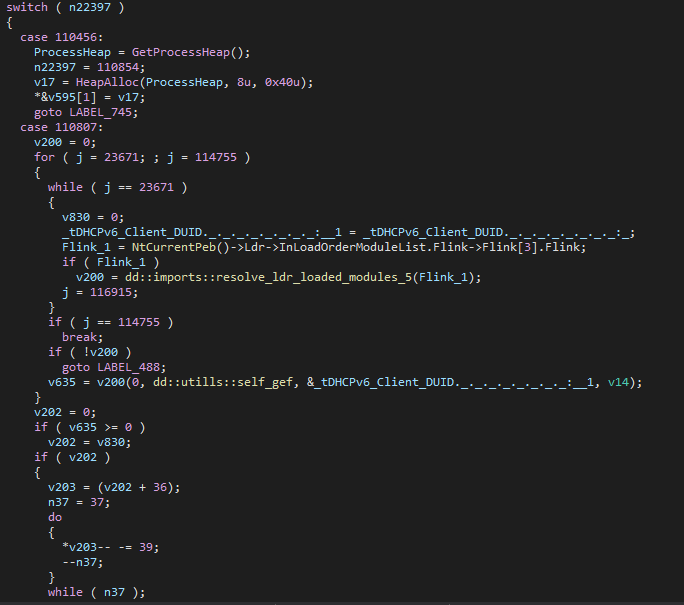 Figure 13 - String decryption in combination with control flow
flattening.