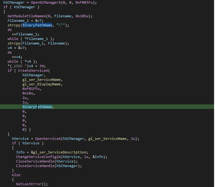 Figure 26 - Service creation from the install mode.
