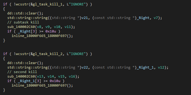 Figure 5 - Code killing specified processes using dynamically
creating constants.