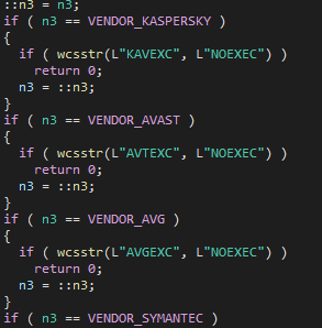Figure 7 - Code deciding to stop execution based on the security
vendor.