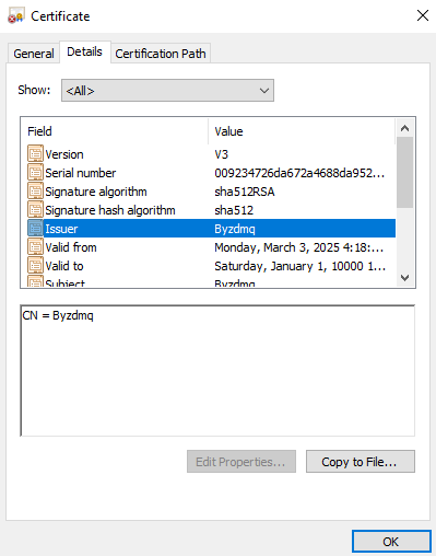 Figure 15 - Embedded certificate.