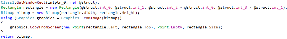 Figure 17 - Code for taking a screenshot of the foreground
window.