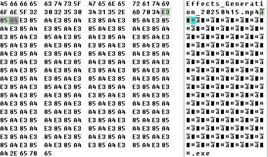 Figure 8 - Hex representation of the unzipped filename.