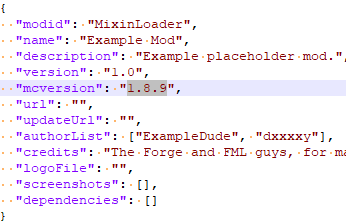 Figure 7: Content of mcmod.info file containing mod’s metadata