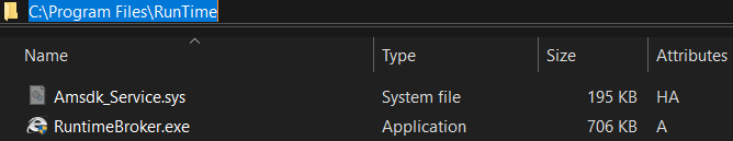 Figure 3: Persistence settings - Dropping files to the created
“RunTime” folder.