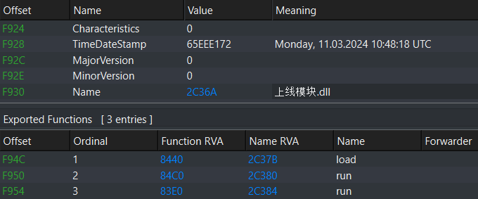 Figure 6: The Export Directory of the ValleyRAT downloader DLL.