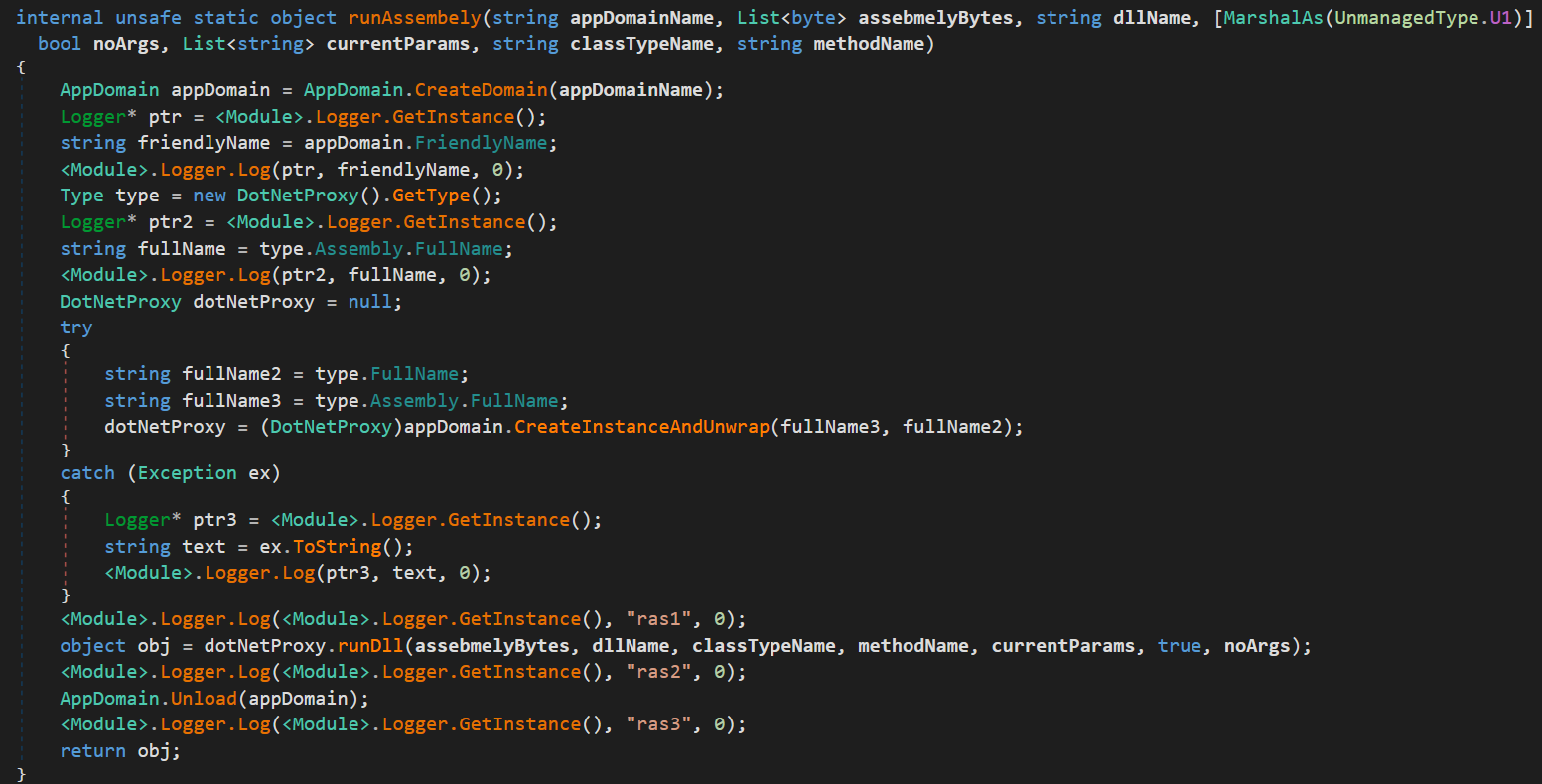 Figure 6: The Cavern Agent - “.runAssembely” method → AppDomain isolation.