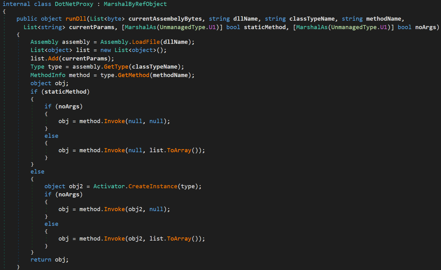 Figure 7: The Cavern Agent - “DotNetProxy.runDll” method → inside the isolated AppDomain.
