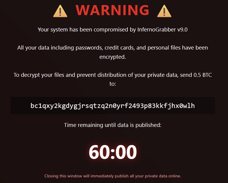 InfernoGrabber ransom-note overlay.