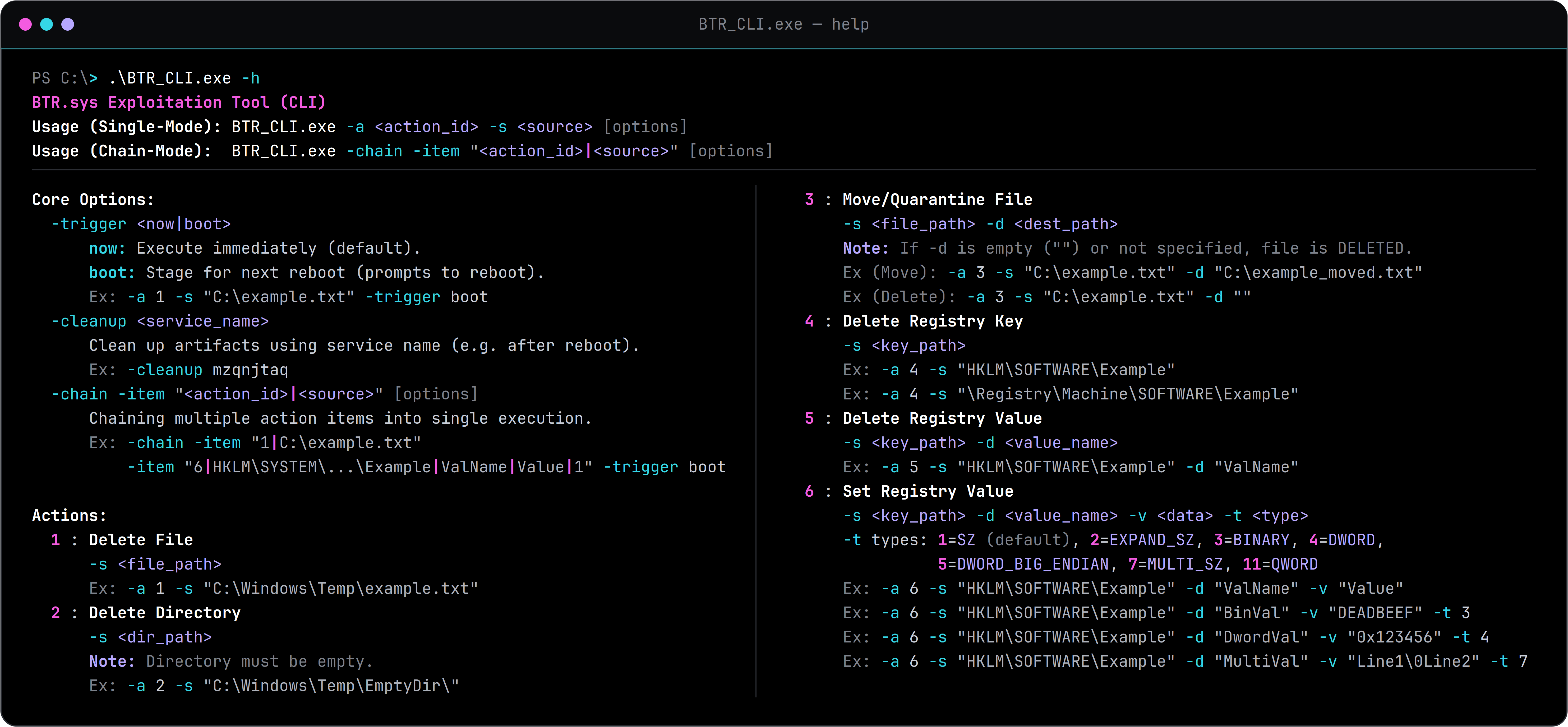 Figure 15: The “BTR_CLI” tool - usage.
