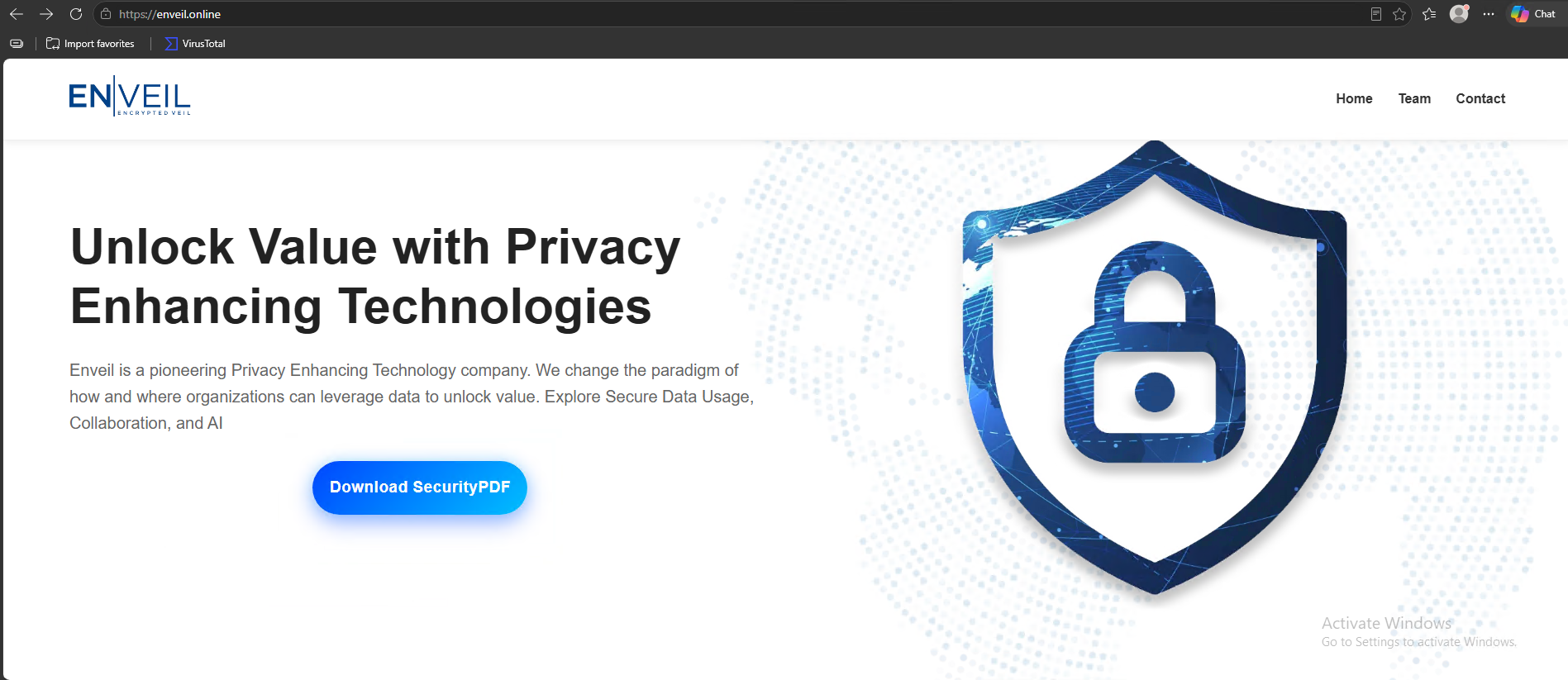 Figure 4 - Website appearing as the top search result for “Enveil SecurityPDF”.